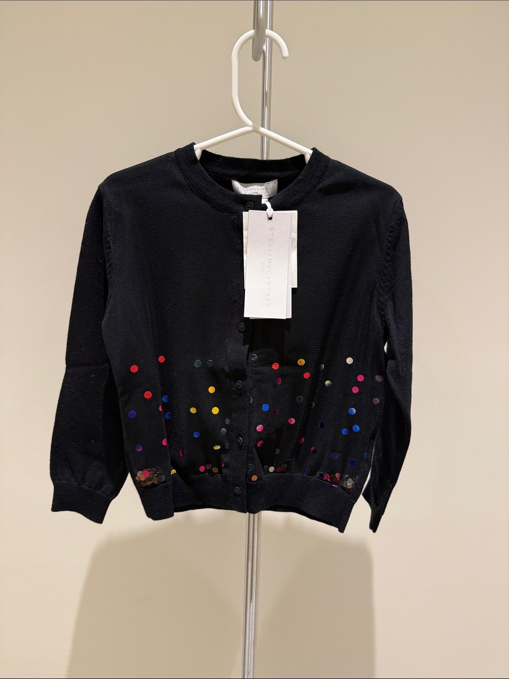 Stella McCartney Kids Black Cardigan with Multicolor Polka Dots